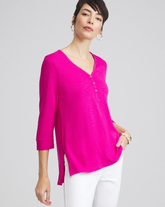 Chicos Henley Side Slit Tunic - Magenta Rose