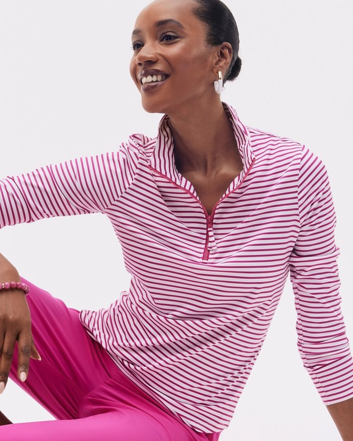 Chicos Zenergy UPF Stripe Long Sleeve Top - Magenta Rose