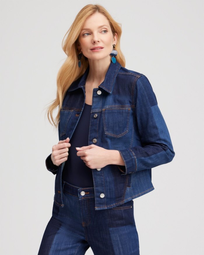 Chicos Laser Patch Denim Jacket - Lenia Indigo