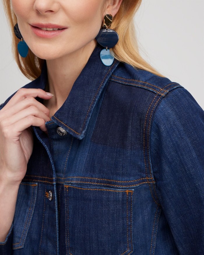 Chicos Laser Patch Denim Jacket - Lenia Indigo