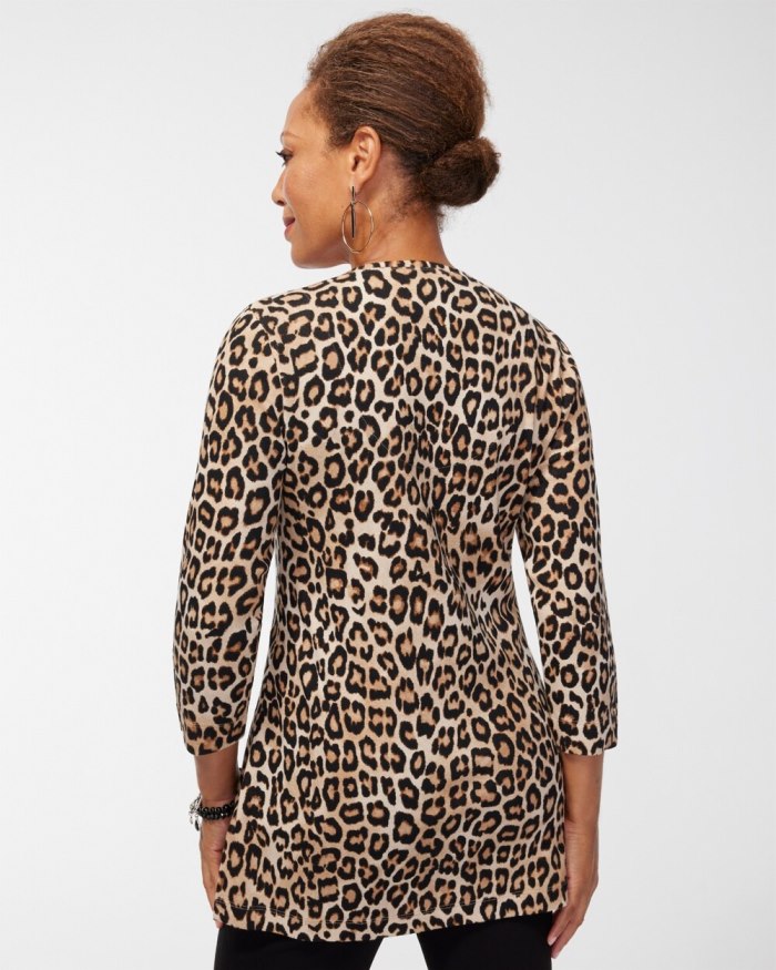 Chicos Pima Cheetah Everyday Button Tunic - Briar Brown