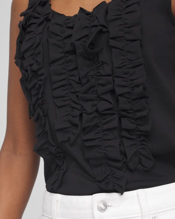 Chicos 3D Ruffle Front Tank - Black