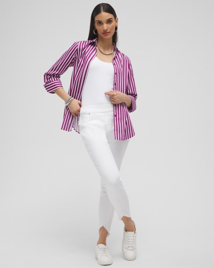 Chicos No Iron Stretch Stripe Shirt - Fresh Plum