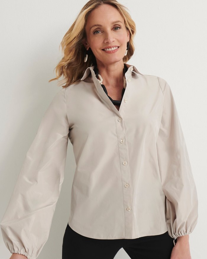 Chicos Bungee Sleeve Shirt - Smokey Taupe