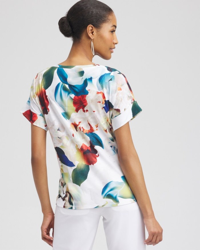 Chicos Zenergy Floral Drop Shoulder Tee - Nectarine