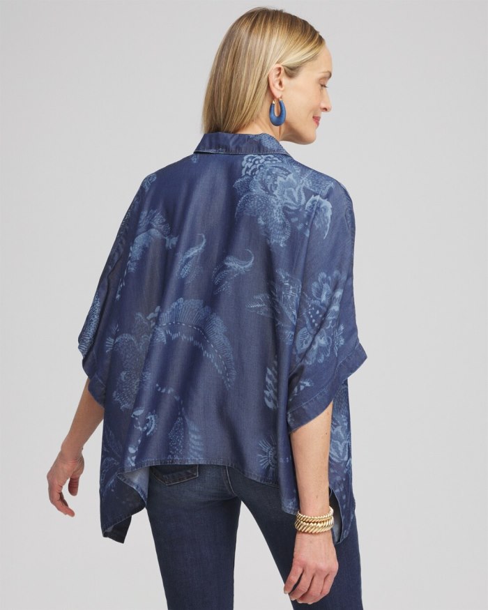 Chicos Floral Button Front Poncho - Indigo