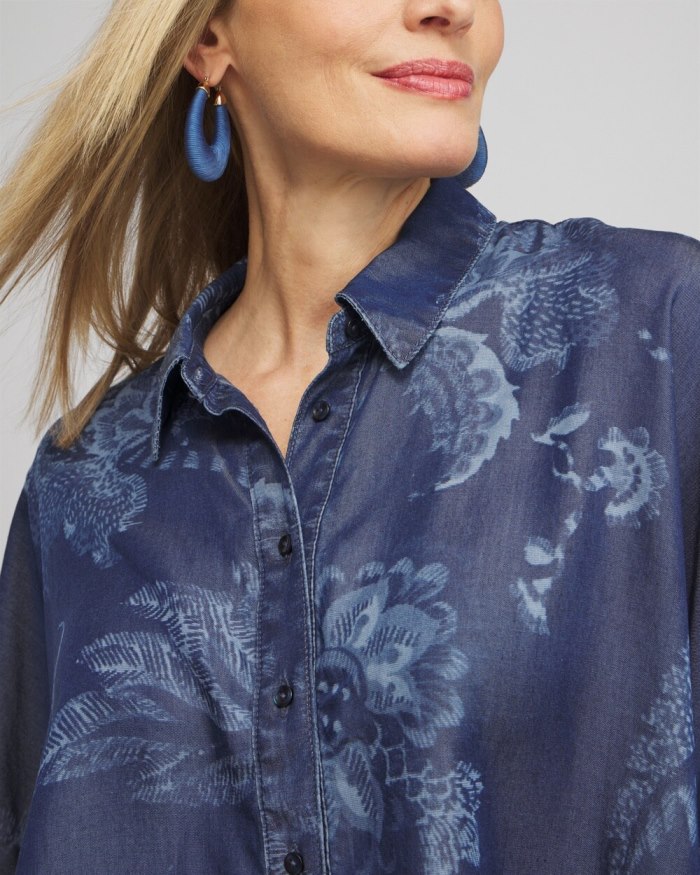 Chicos Floral Button Front Poncho - Indigo