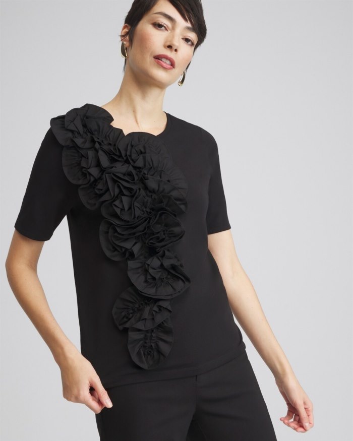 Chicos 3D Ruffle Front Tee - Black