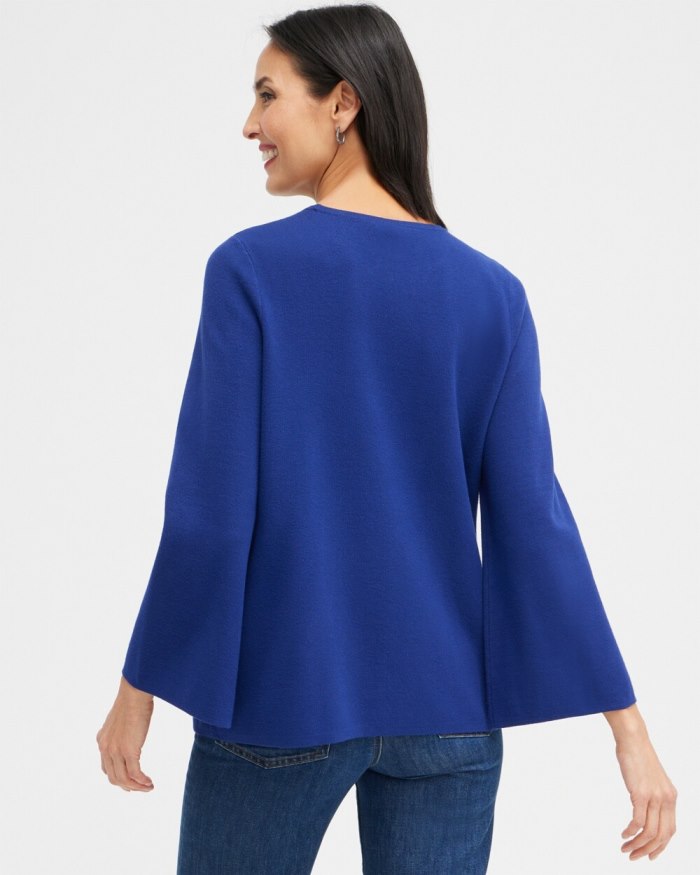 Chicos Gem Embellished Flare Sleeve Sweater - Cobalt Night