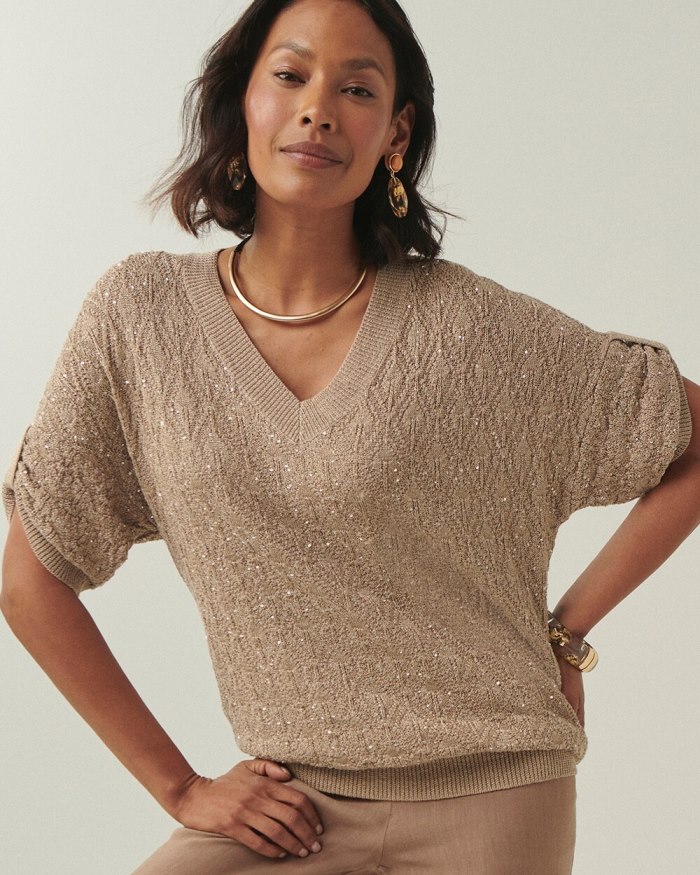 Chicos Mini Sequin Stitch Pullover Sweater - Neutral