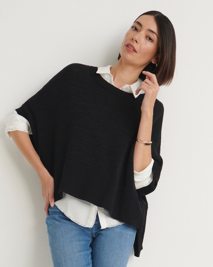 Chicos Short Sleeve Knit Poncho - Black