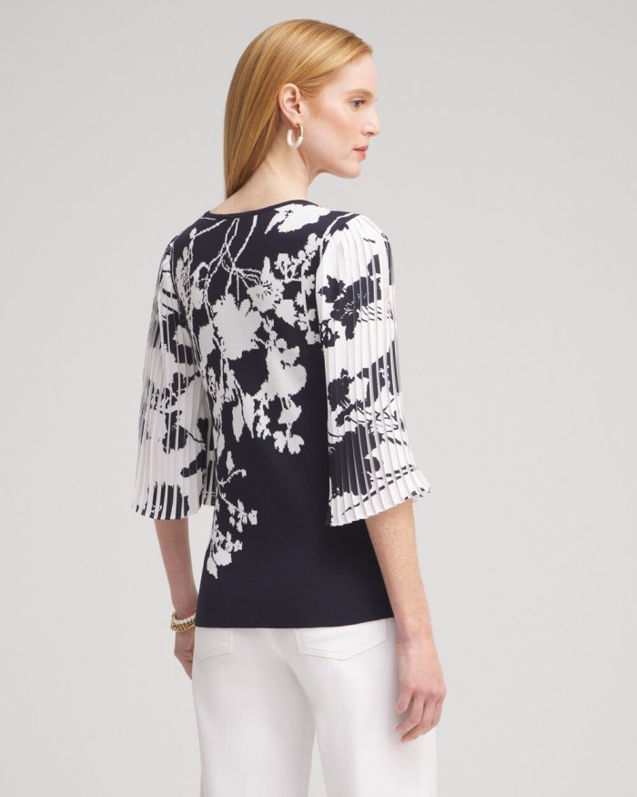 Chicos Knit Woven Floral Pullover - Classic Navy