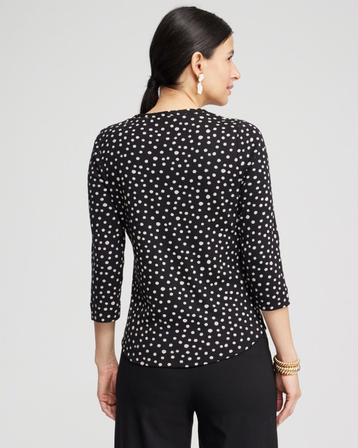 Chicos Polka Dot Everyday 3/4 Sleeve Tee - Black