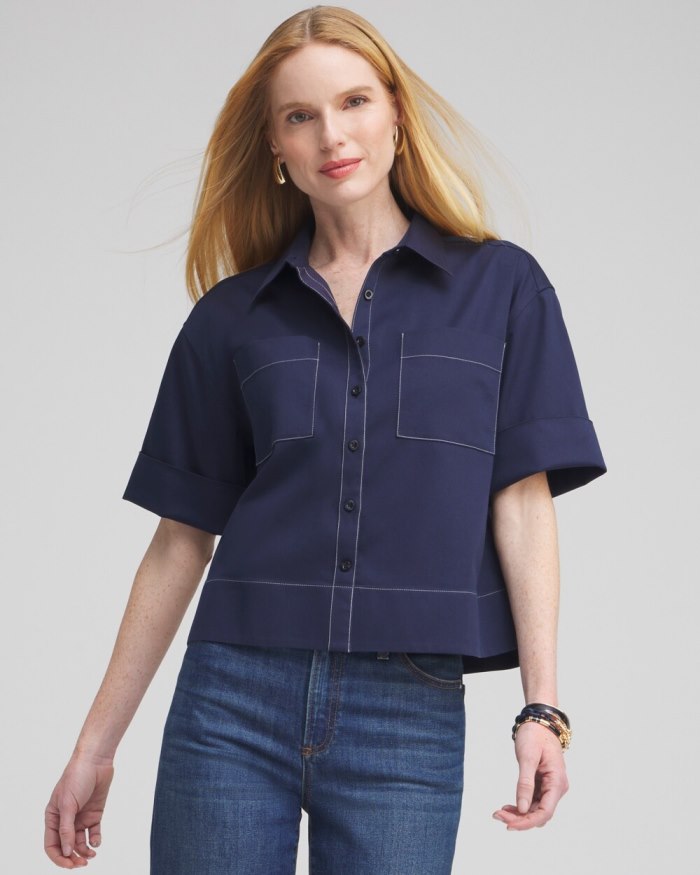 Chicos No Iron Stretch Short Sleeve Shirt - Classic Navy