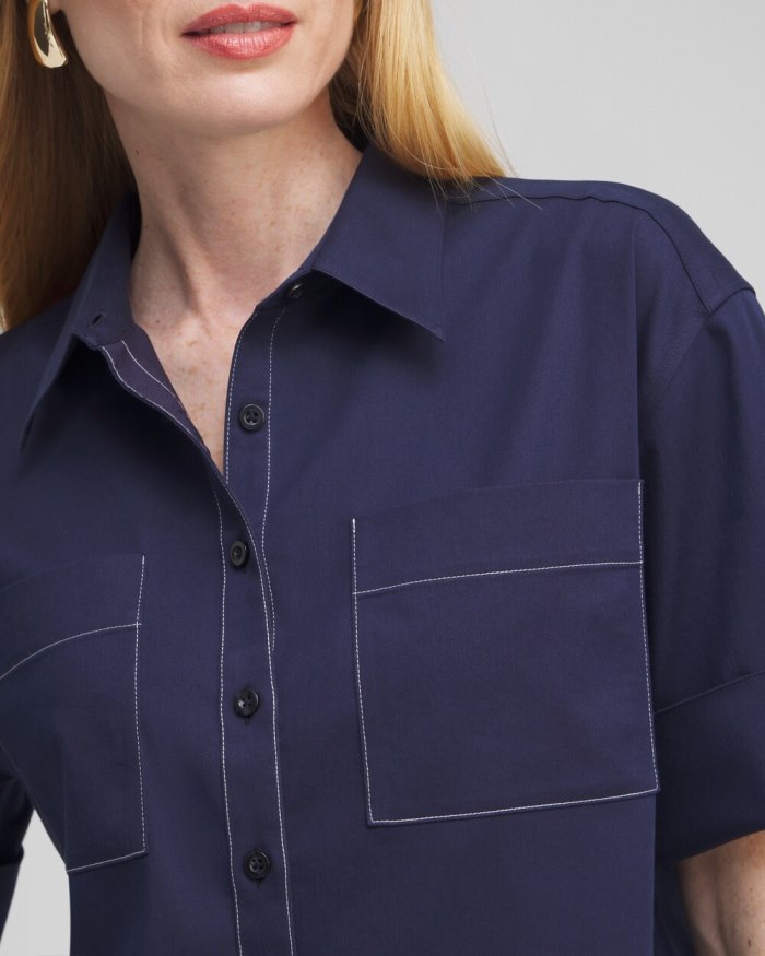 Chicos No Iron Stretch Short Sleeve Shirt - Classic Navy