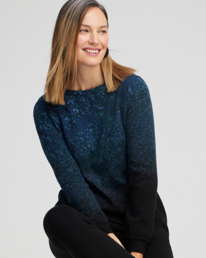 Chicos Zenergy Luxe Cashmere Blend Ombre Pullover - Moonlit Teal