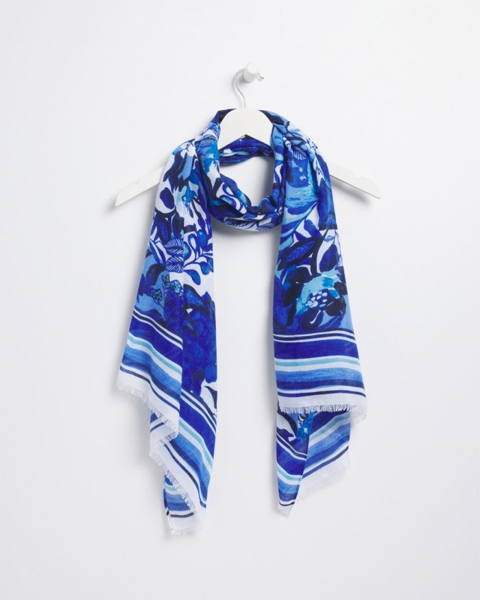 Chicos Cool Floral Oblong Scarf - Intense Azure