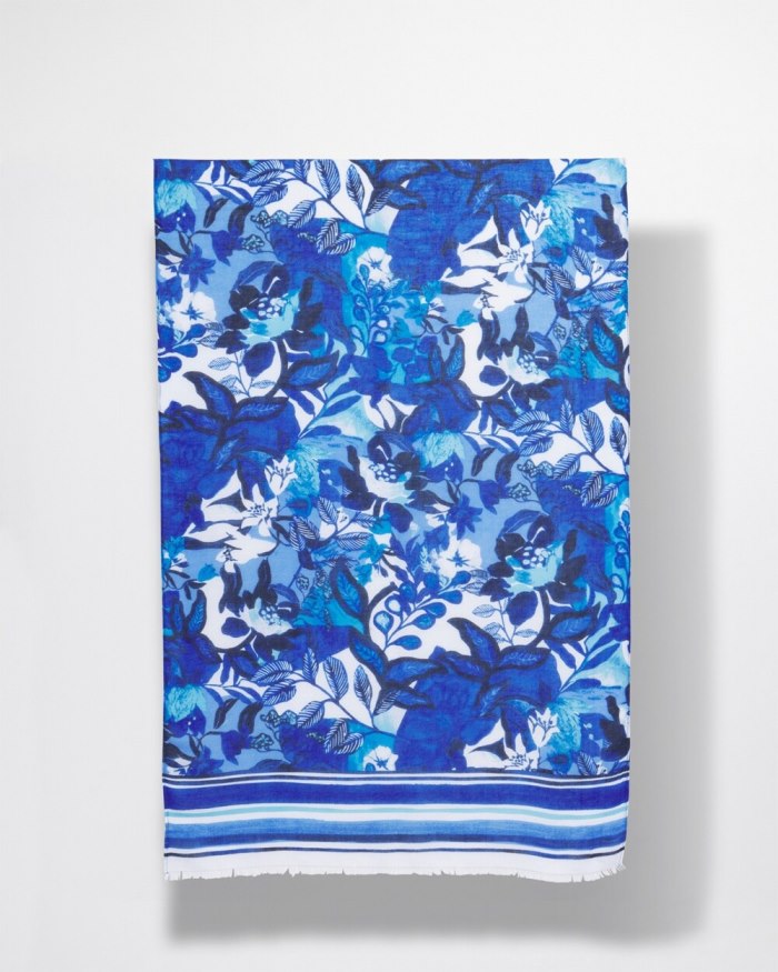 Chicos Cool Floral Oblong Scarf - Intense Azure