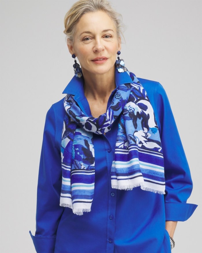 Chicos Cool Floral Oblong Scarf - Intense Azure