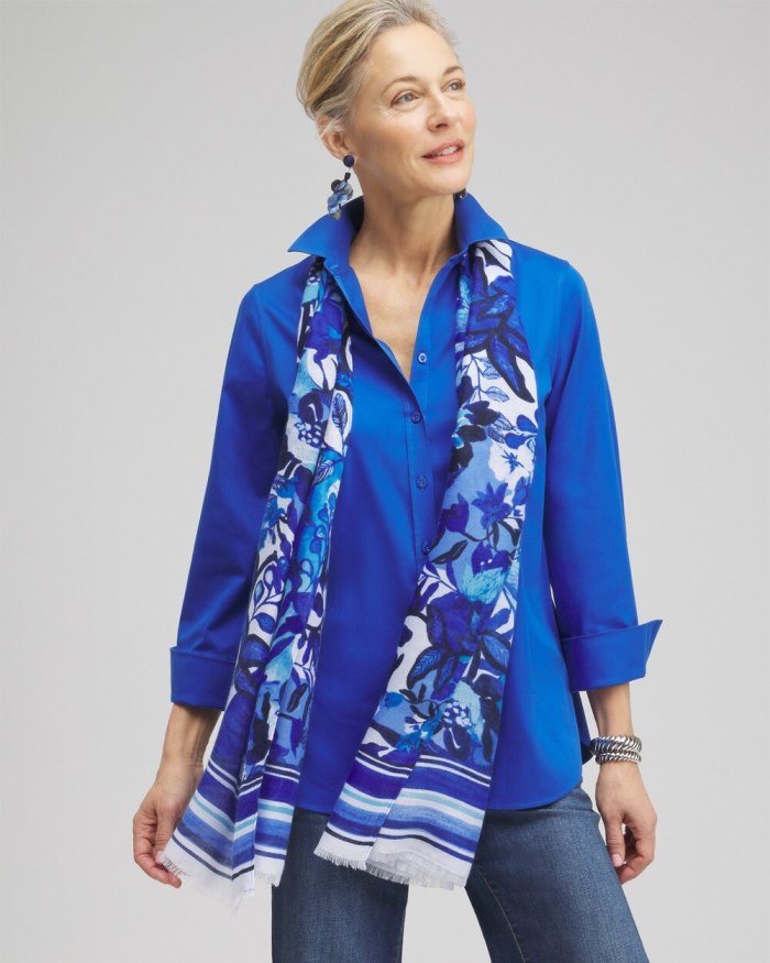 Chicos Cool Floral Oblong Scarf - Intense Azure