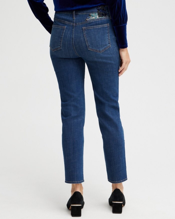 Chicos Girlfriend Patchwork Ankle Jeans - Sequoia Indigo