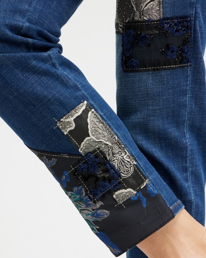 Chicos Girlfriend Patchwork Ankle Jeans - Sequoia Indigo