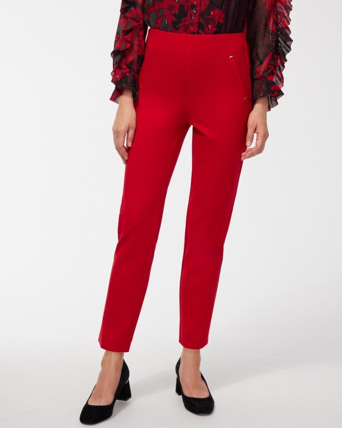 Chicos Juliet Ponte Trim Detail Ankle Pants - Wild Poppy