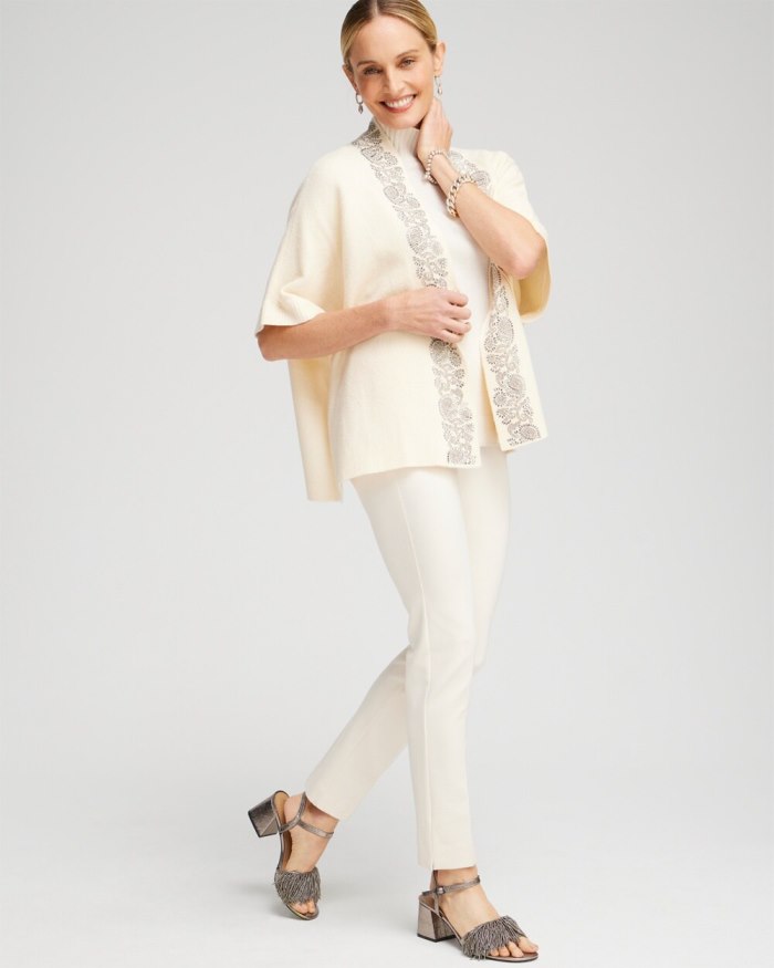 Chicos Embellished Placket Sweater Ruana - English Cream