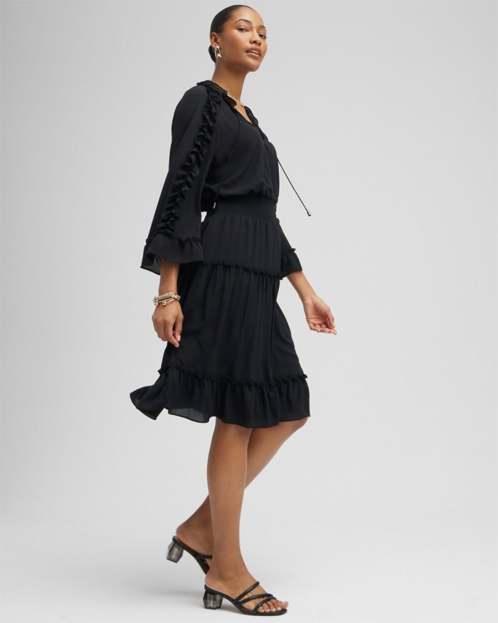 Chicos Ruffle Bell Sleeve Dress - Black