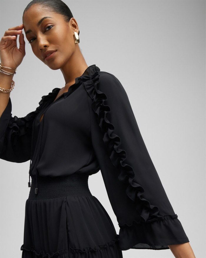 Chicos Ruffle Bell Sleeve Dress - Black