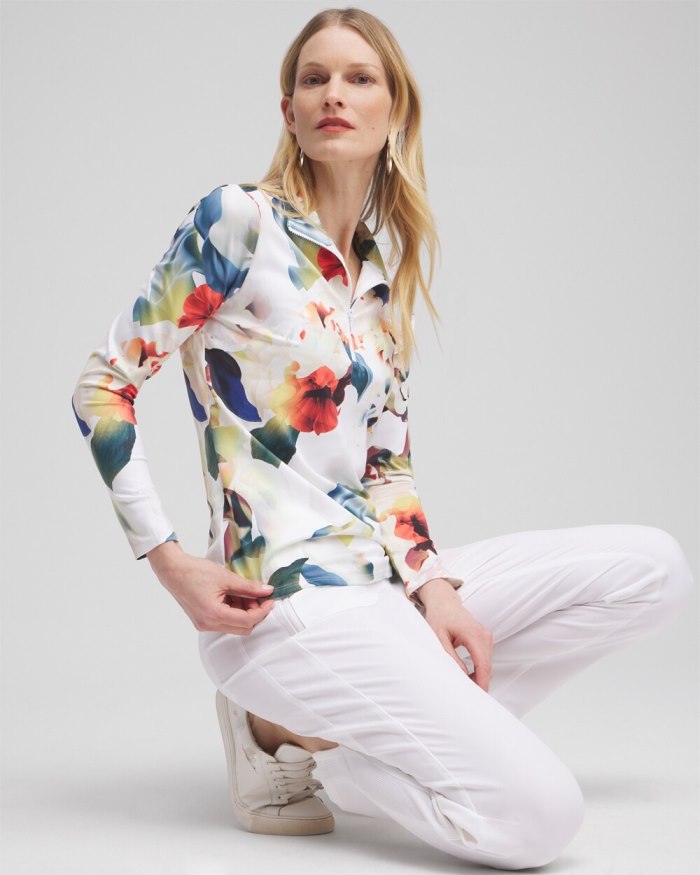 Chicos Zenergy UPF Floral Long Sleeve Top - Nectarine