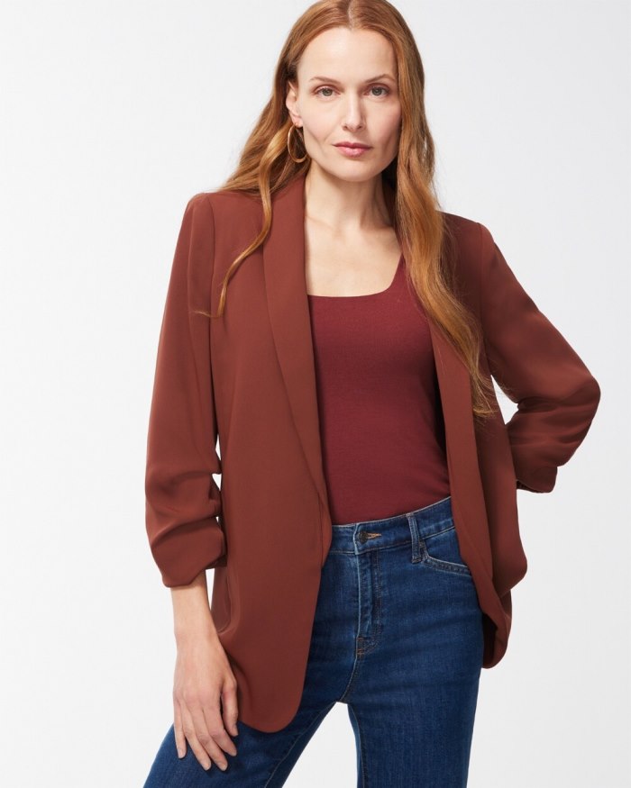 Chicos Ruched Sleeve Blazer - Chocolate Fondant