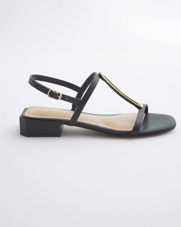 Chicos Black T-Strap Sandals - Black