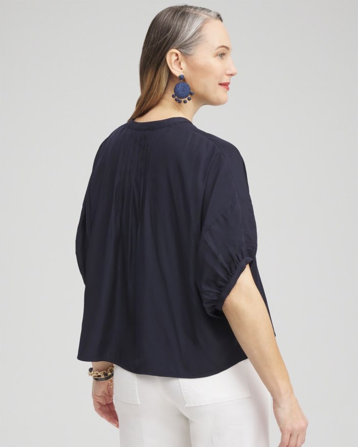 Chicos Pintuck Dolman Sleeve Shirt - Classic Navy