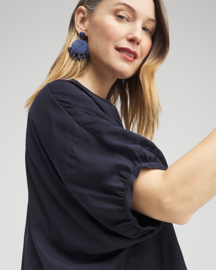 Chicos Pintuck Dolman Sleeve Shirt - Classic Navy