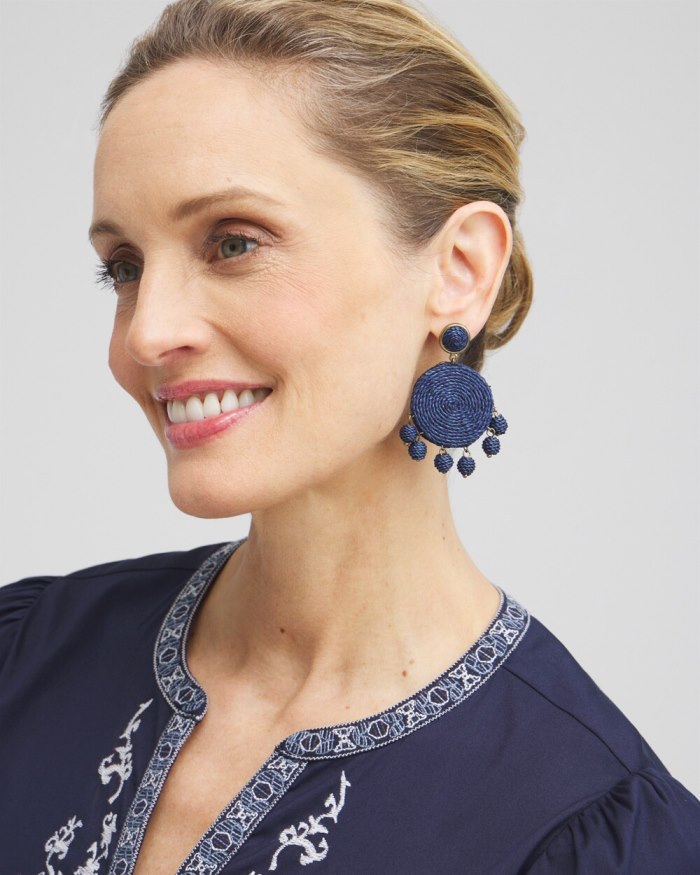 Chicos No Droop Navy Raffia Drop Earrings - Dark Navy