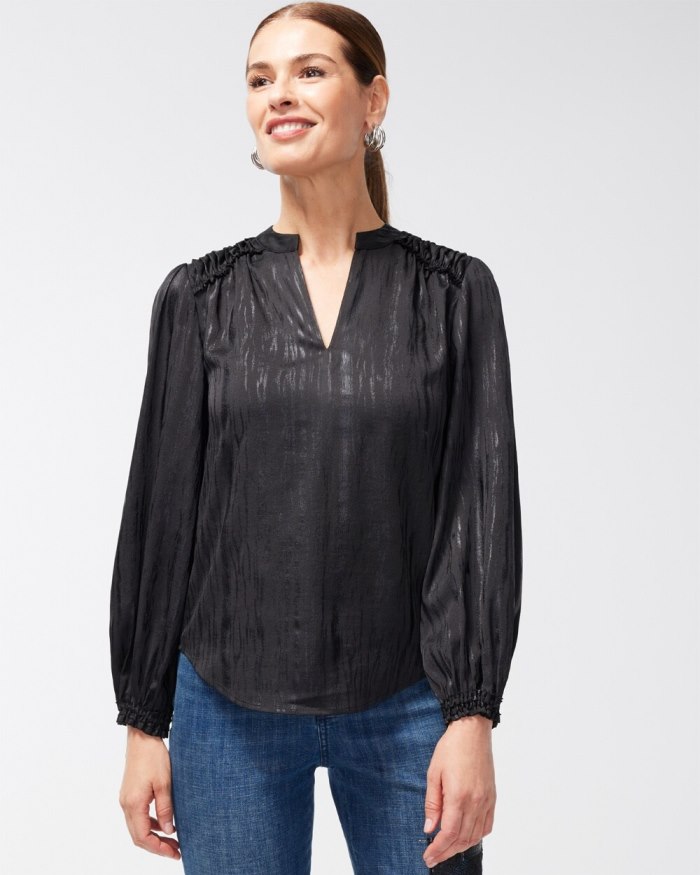 Chicos Shimmery Pintuck Shirt - Black