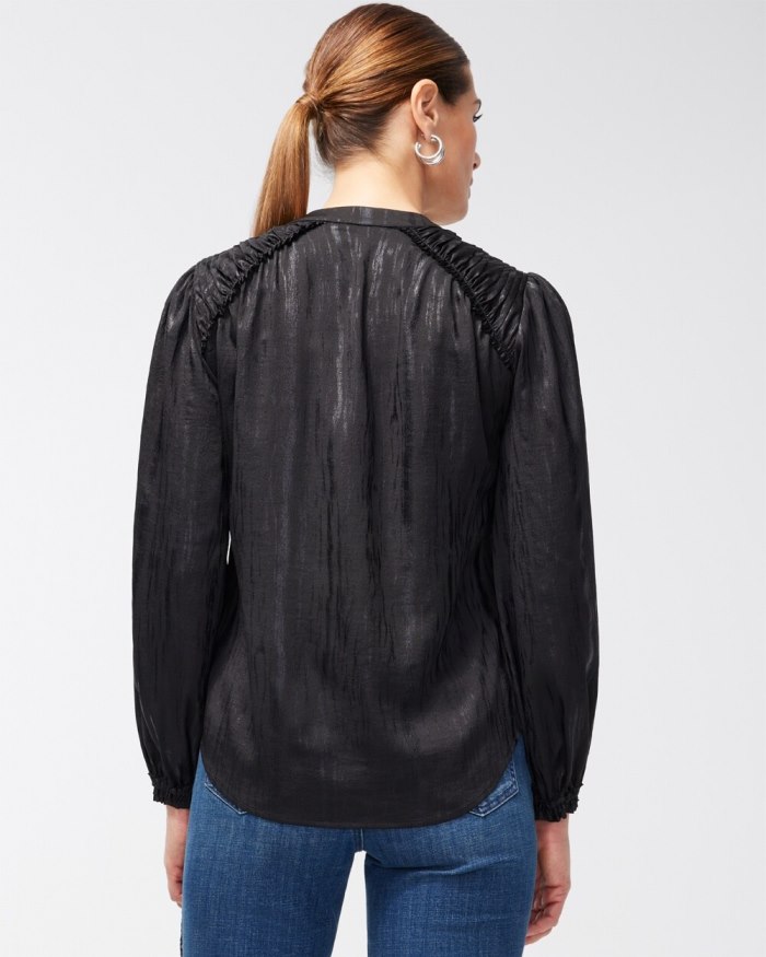 Chicos Shimmery Pintuck Shirt - Black