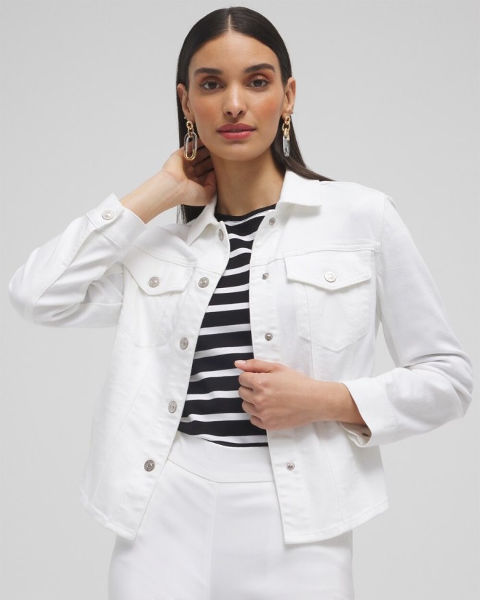 Chicos No Stain Cropped Shirttail Denim Jacket - Alabaster