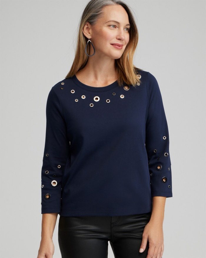 Chicos Grommet Detail Tee - Classic Navy