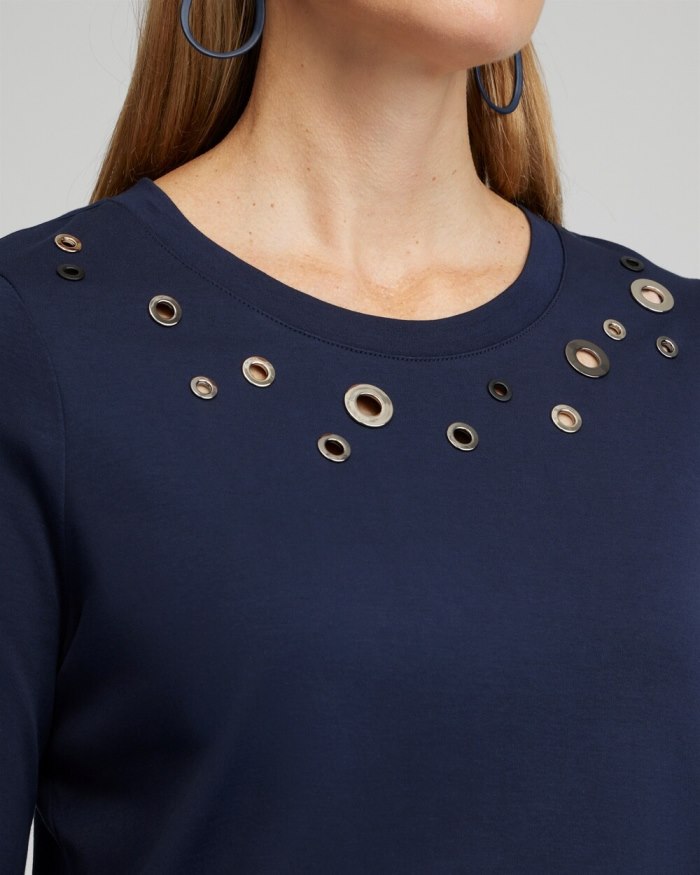 Chicos Grommet Detail Tee - Classic Navy