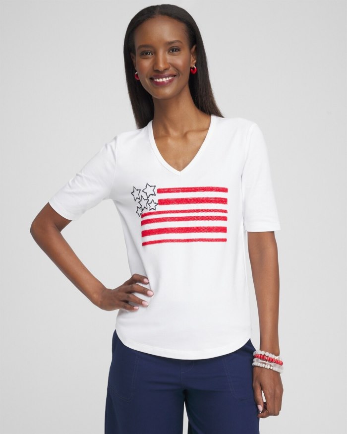 Chicos Embellished Flag Tee - Alabaster