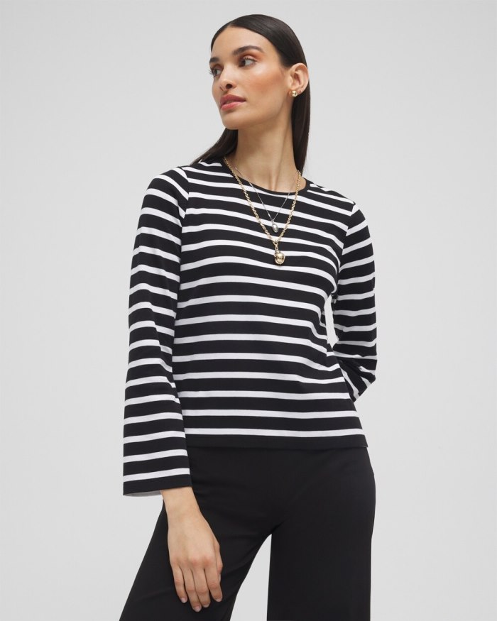 Chicos Striped Long Sleeve Tee - Black