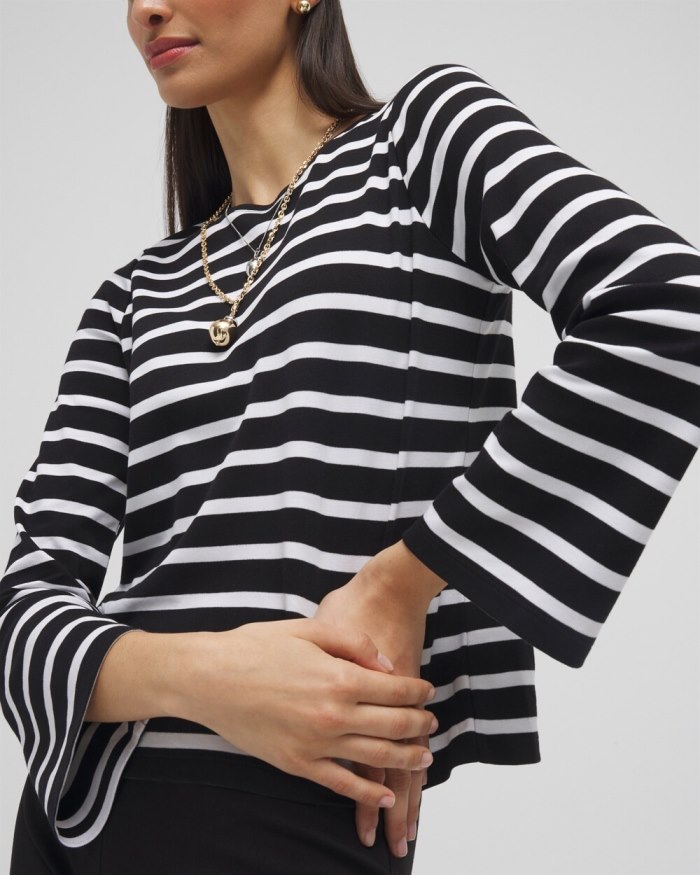 Chicos Striped Long Sleeve Tee - Black