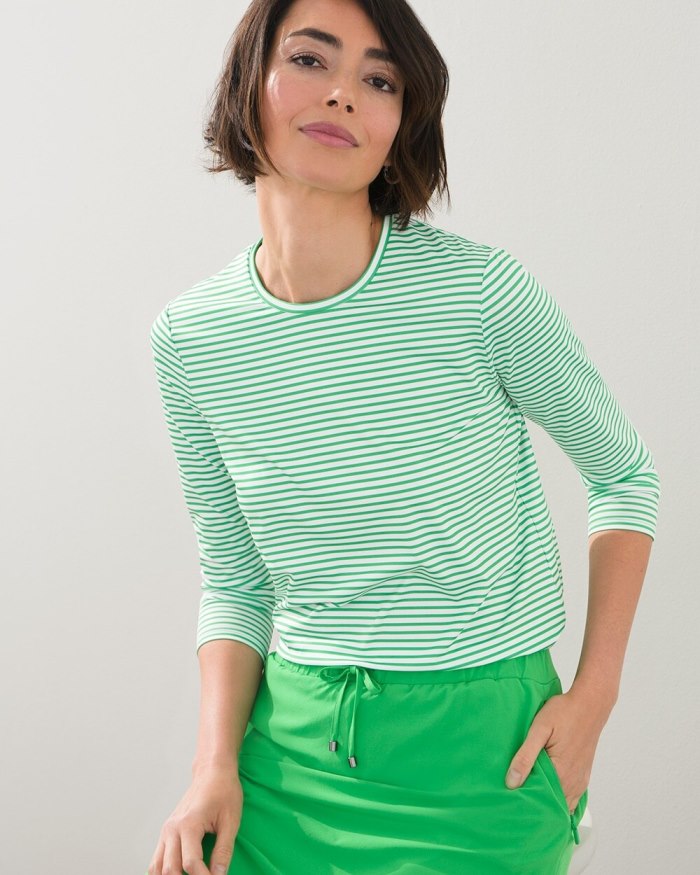 Chicos Zenergy UPF Long Sleeve Top - Tropic Emerald/White