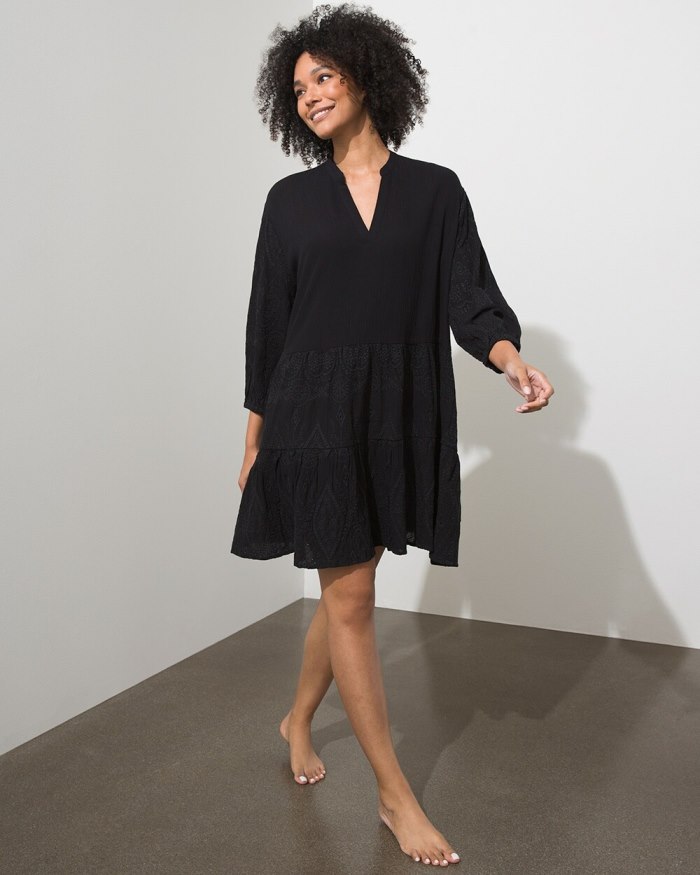 Chicos Embroidered Eyelet Coverup - Black