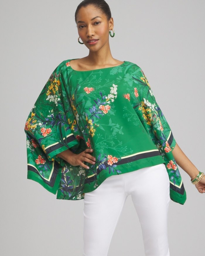 Chicos Floral Poncho - Verdant Green