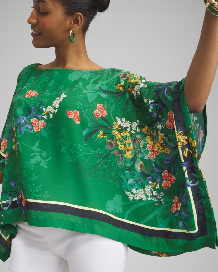 Chicos Floral Poncho - Verdant Green