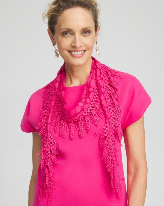 Chicos Lace Fringe Scarf - PINK BROMELIAD