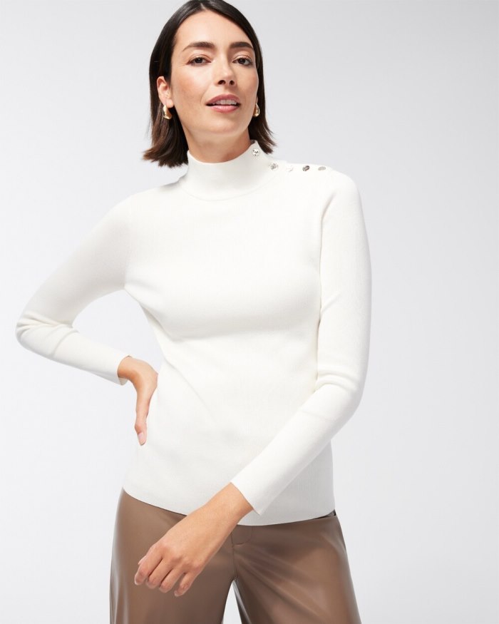 Chicos ECOVERO Mock Neck Sweater - Ecru